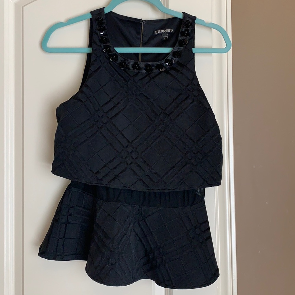 Express black holiday peplum top with detailed neck line